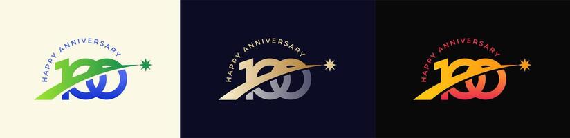 Logo Anniversary with Rising star 100th, 100th Happy Anniversary with Colorful Gradient, Luxury Gold and Silver. vector