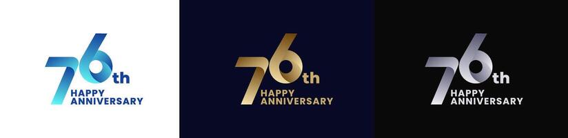 Abstract Twist Logo Anniversary 76th, 76th Happy Anniversary with Colorful Gradient, Luxury Gold and Elegant Silver. Editable file vector