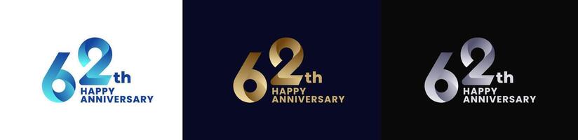 Abstract Twist Logo Anniversary 62th, 62th Happy Anniversary with Colorful Gradient, Luxury Gold and Elegant Silver. Editable file vector