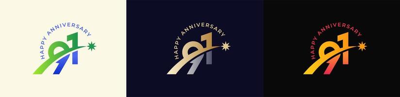 Logo Anniversary with Rising star 91th, 91th Happy Anniversary with Colorful Gradient, Luxury Gold and Silver. vector