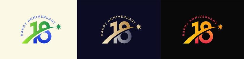 Logo Anniversary with Rising star 18th, 18th Happy Anniversary with Colorful Gradient, Luxury Gold and Silver. vector