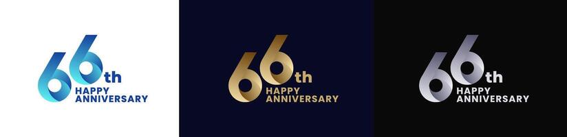 Abstract Twist Logo Anniversary 66th, 66th Happy Anniversary with Colorful Gradient, Luxury Gold and Elegant Silver. Editable file vector