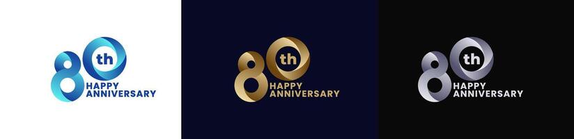 Abstract Twist Logo Anniversary 80th, 80th Happy Anniversary with Colorful Gradient, Luxury Gold and Elegant Silver. Editable file vector
