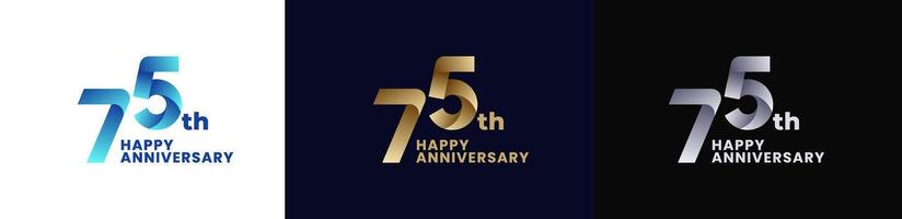 Abstract Twist Logo Anniversary 75th, 75th Happy Anniversary with Colorful Gradient, Luxury Gold and Elegant Silver. Editable file vector