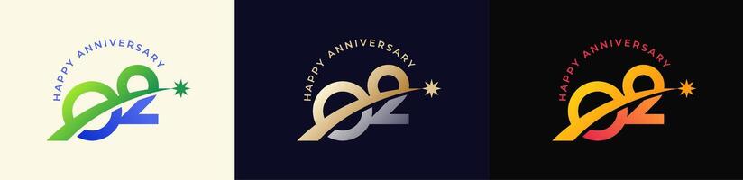 Logo Anniversary with Rising star 2nd, 2nd Happy Anniversary with Colorful Gradient, Luxury Gold and Silver. vector