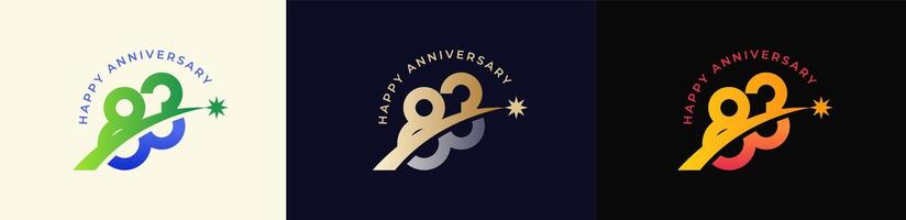 Logo Anniversary with Rising star 83th, 83th Happy Anniversary with Colorful Gradient, Luxury Gold and Silver. vector