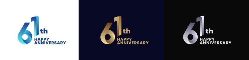 Abstract Twist Logo Anniversary 61th, 61th Happy Anniversary with Colorful Gradient, Luxury Gold and Elegant Silver. Editable file vector