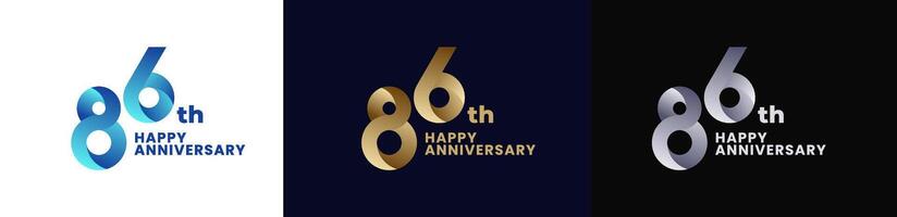 Abstract Twist Logo Anniversary 86th, 86th Happy Anniversary with Colorful Gradient, Luxury Gold and Elegant Silver. Editable file vector