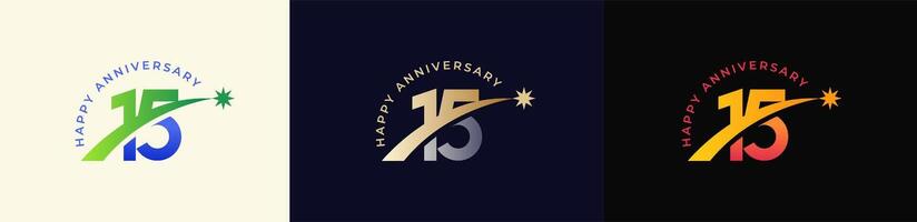 Logo Anniversary with Rising star 15th, 15th Happy Anniversary with Colorful Gradient, Luxury Gold and Silver. vector
