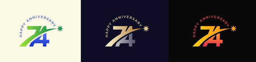 Logo Anniversary with Rising star 74th, 74th Happy Anniversary with Colorful Gradient, Luxury Gold and Silver. vector