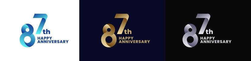 Abstract Twist Logo Anniversary 87th, 87th Happy Anniversary with Colorful Gradient, Luxury Gold and Elegant Silver. Editable file vector