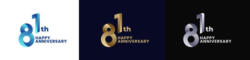 Abstract Twist Logo Anniversary 81th, 81th Happy Anniversary with Colorful Gradient, Luxury Gold and Elegant Silver. Editable file vector
