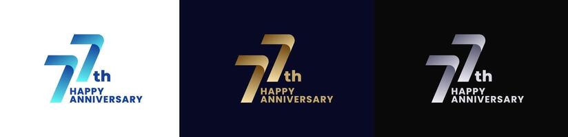 Abstract Twist Logo Anniversary 77th, 77th Happy Anniversary with Colorful Gradient, Luxury Gold and Elegant Silver. Editable file vector