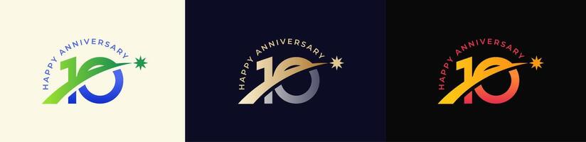 Logo Anniversary with Rising star 10th, 10th Happy Anniversary with Colorful Gradient, Luxury Gold and Silver. vector