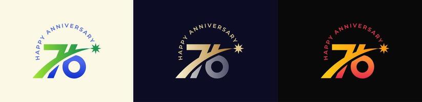 Logo Anniversary with Rising star 76th, 76th Happy Anniversary with Colorful Gradient, Luxury Gold and Silver. vector