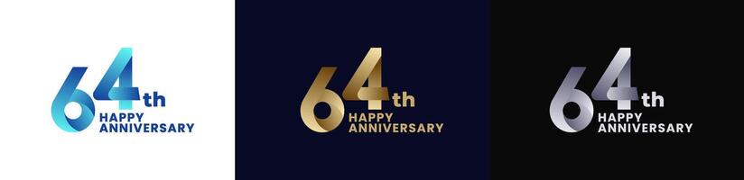 Abstract Twist Logo Anniversary 64th, 64th Happy Anniversary with Colorful Gradient, Luxury Gold and Elegant Silver. Editable file vector