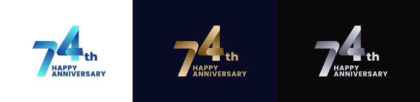 Abstract Twist Logo Anniversary 74th, 74th Happy Anniversary with Colorful Gradient, Luxury Gold and Elegant Silver. Editable file vector