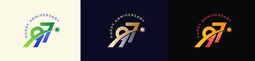 Logo Anniversary with Rising star 97th, 97th Happy Anniversary with Colorful Gradient, Luxury Gold and Silver. vector