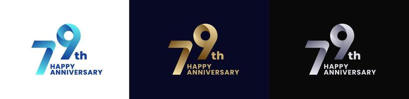 Abstract Twist Logo Anniversary 79th, 79th Happy Anniversary with Colorful Gradient, Luxury Gold and Elegant Silver. Editable file vector