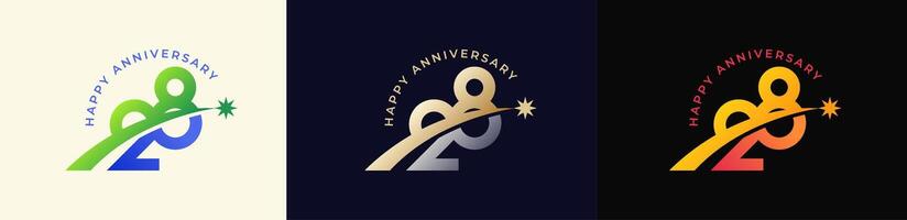 Logo Anniversary with Rising star 28th, 28th Happy Anniversary with Colorful Gradient, Luxury Gold and Silver. vector