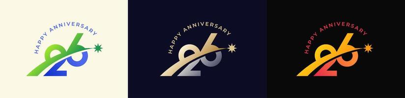 Logo Anniversary with Rising star 26th, 26th Happy Anniversary with Colorful Gradient, Luxury Gold and Silver. vector