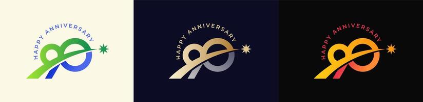 Logo Anniversary with Rising star 90th, 90th Happy Anniversary with Colorful Gradient, Luxury Gold and Silver. vector