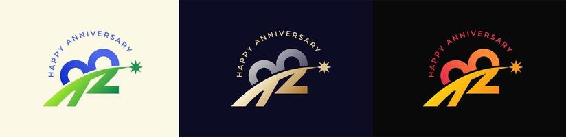 Logo Anniversary with Rising star 92th, 92th Happy Anniversary with Colorful Gradient, Luxury Gold and Silver. vector