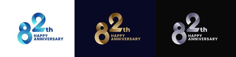 Abstract Twist Logo Anniversary 82th, 82th Happy Anniversary with Colorful Gradient, Luxury Gold and Elegant Silver. Editable file vector