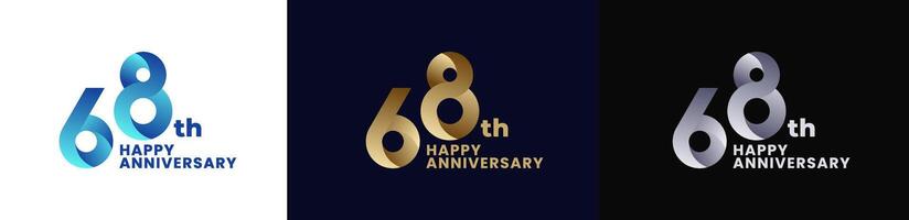 Abstract Twist Logo Anniversary 68th, 68th Happy Anniversary with Colorful Gradient, Luxury Gold and Elegant Silver. Editable file vector