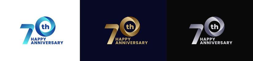 Abstract Twist Logo Anniversary 70th, 70th Happy Anniversary with Colorful Gradient, Luxury Gold and Elegant Silver. Editable file vector