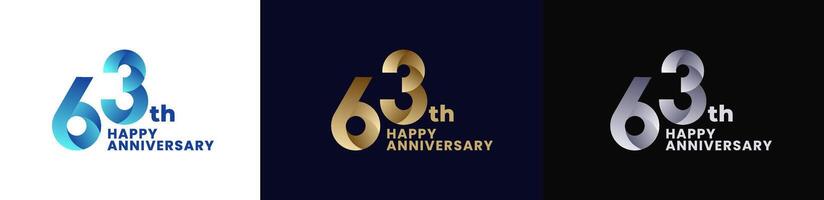 Abstract Twist Logo Anniversary 63th, 63th Happy Anniversary with Colorful Gradient, Luxury Gold and Elegant Silver. Editable file vector