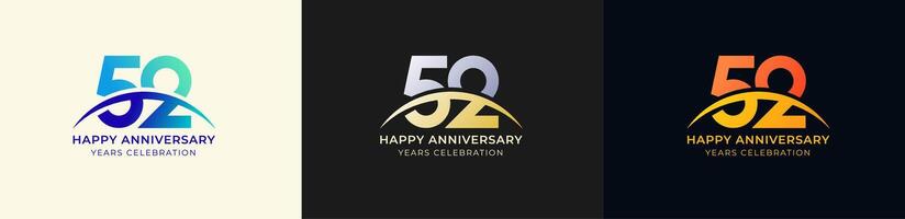 Logo Anniversary with Swoosh Sunrise 52th, 52th Happy Anniversary with Colorful Gradient, Luxury Gold and Silver. vector