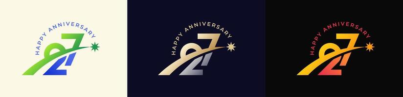 Logo Anniversary with Rising star 27th, 27th Happy Anniversary with Colorful Gradient, Luxury Gold and Silver. vector