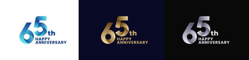 Abstract Twist Logo Anniversary 65th, 65th Happy Anniversary with Colorful Gradient, Luxury Gold and Elegant Silver. Editable file vector