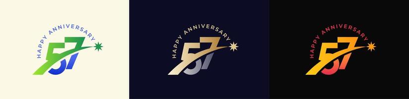 Logo Anniversary with Rising star 57th, 57th Happy Anniversary with Colorful Gradient, Luxury Gold and Silver. vector