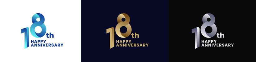 Abstract Twist Logo Anniversary 18th, 18th Happy Anniversary with Colorful Gradient, Luxury Gold and Elegant Silver. Editable file vector