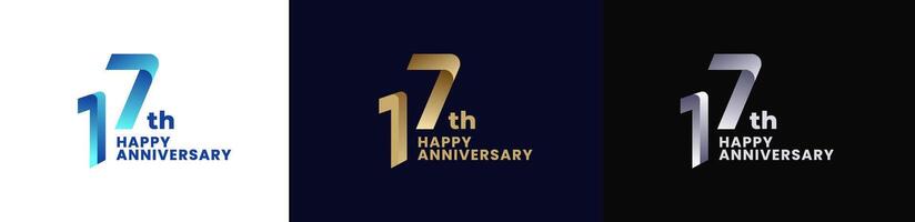 Abstract Twist Logo Anniversary 17th, 17th Happy Anniversary with Colorful Gradient, Luxury Gold and Elegant Silver. Editable file vector