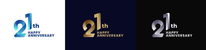 Abstract Twist Logo Anniversary 21th, 21th Happy Anniversary with Colorful Gradient, Luxury Gold and Elegant Silver. Editable file vector