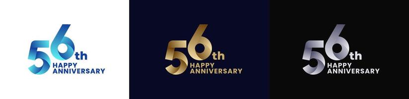 Abstract Twist Logo Anniversary 56th, 56th Happy Anniversary with Colorful Gradient, Luxury Gold and Elegant Silver. Editable file vector