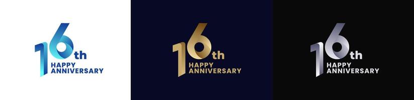 Abstract Twist Logo Anniversary 16th, 16th Happy Anniversary with Colorful Gradient, Luxury Gold and Elegant Silver. Editable file vector