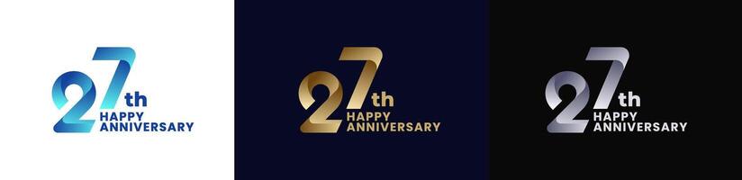Abstract Twist Logo Anniversary 27th, 27th Happy Anniversary with Colorful Gradient, Luxury Gold and Elegant Silver. Editable file vector