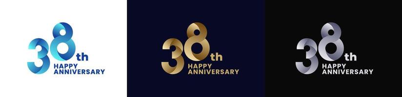 Abstract Twist Logo Anniversary 38th, 38th Happy Anniversary with Colorful Gradient, Luxury Gold and Elegant Silver. Editable file vector
