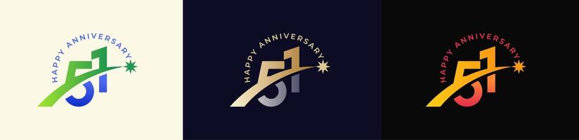 Logo Anniversary with Rising star 51th, 51th Happy Anniversary with Colorful Gradient, Luxury Gold and Silver. vector