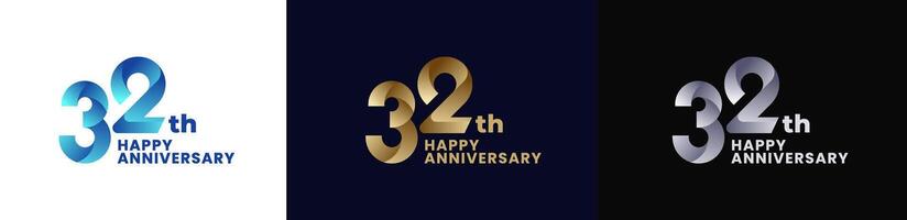 Abstract Twist Logo Anniversary 32th, 32th Happy Anniversary with Colorful Gradient, Luxury Gold and Elegant Silver. Editable file vector