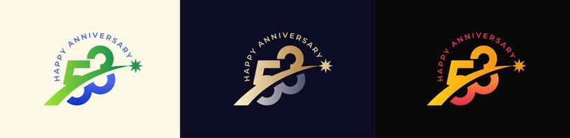 Logo Anniversary with Rising star 53th, 53th Happy Anniversary with Colorful Gradient, Luxury Gold and Silver. vector