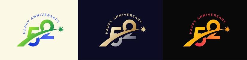 Logo Anniversary with Rising star 52th, 52th Happy Anniversary with Colorful Gradient, Luxury Gold and Silver. vector