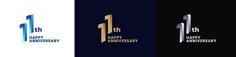 Abstract Twist Logo Anniversary 11th, 11th Happy Anniversary with Colorful Gradient, Luxury Gold and Elegant Silver. Editable file vector
