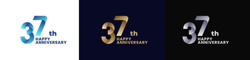 Abstract Twist Logo Anniversary 37th, 37th Happy Anniversary with Colorful Gradient, Luxury Gold and Elegant Silver. Editable file vector