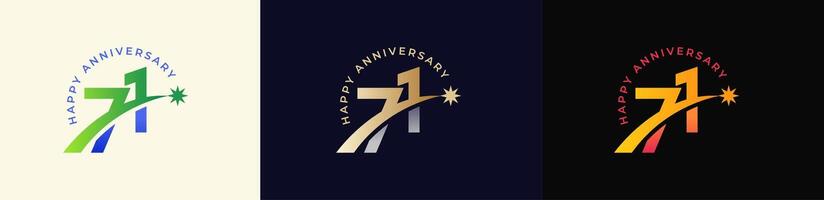 Logo Anniversary with Rising star 71th, 71th Happy Anniversary with Colorful Gradient, Luxury Gold and Silver. vector