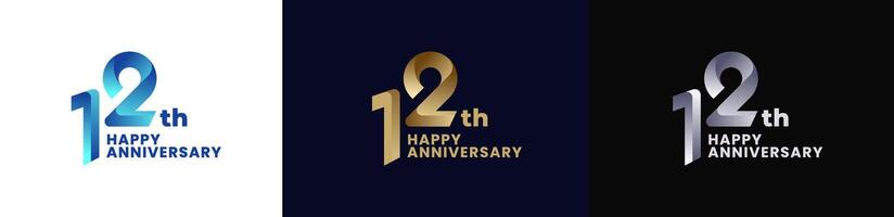 Abstract Twist Logo Anniversary 12th, 12th Happy Anniversary with Colorful Gradient, Luxury Gold and Elegant Silver. Editable file vector